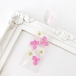 【押し花しおり】両面かわいいクリアタイプ(紫陽花・レースフラワー)しおり　押し花　押し花のしおり　お花　ブックマーク　ブックマーカー　読書　透明　透明感　プレゼント　ギフト　かわいい    