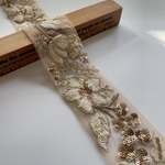 Sale❣️約5cm幅/刺繍リボン/インド刺繍/チュール/パウダーピンク/花刺繍/ホワイト刺繍