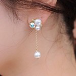 キラキラビジュー＆揺れるコットンパール樹脂ピアス/イヤリング