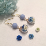 【♡ブルー×パール♡】お花とパールいっぱいのガラスドームピアス