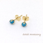 401【ターコイズ】天然石一粒ピアス＊4mm＊サージカルステンレス＊12月誕生石