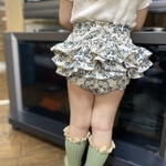 【BabyRito】ベビーブルマ ベビーパンツ フリルブルマ バック3段フリル ダマスク柄 アイボリー グリーン 70cm 80cm ベビー服 女の子服 かわいい ハイウエスト