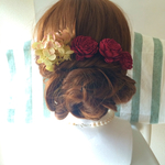 weddingシックな赤と紫陽花コサージュ