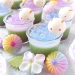 【ピンク系】抹茶水ようかんの和風紫陽花パフェセットうさこ乗せ