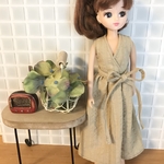  リカちゃん・服＊大人ベージュのカシュクールワンピ　リボンつき