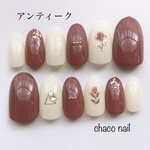 【送料無料】ネイルチップ/付け爪/ピンクベージュ/アンティーク/レトロ/薔薇/花/シンプル/綺麗/大人可愛い/結婚式/ブライダル/ウェディング/ドレス/春/夏/秋/冬