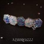 天の川のバレッタ＊送料無料＊8㎝バレッタ 水色 ヘアアクセサリー 星 星空