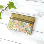 *オリーブ*のポケットサイズ リバティ ポピーアンドデイジー 合皮 フェイクレザー ダブルファスナー ミニ財布 カードポーチ キーポーチ ミニポーチ      
