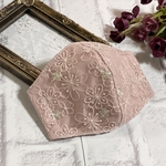 再販14♡三層マスク♡オールシーズンマスク　立体  刺繍入りオーガンジーレース　くすみピンク　花柄　エレガントマスク  おしゃれ　マスクカバー　インナーマスク　秋用　冬用　秋冬用