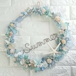 韓国雑貨･リース(30cm)＊大人のシンプルシェルガーデン～Summer blue～＊シェルリース・サマーリース・夏リース・ブルーリース・ナチュラルリース・貝殻リース・韓国インテリア