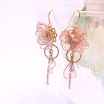 桃色の薔薇 ピアス/イヤリング  ディップアート アメリカンフラワー ワイヤーフラワー ピンク ドレス プレゼント  ギフト 大人 可愛い きれい 透明感 ローズ バラ おしゃれ ドレス フープ 