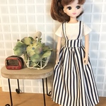リカちゃん・服＊白カットソー＆ジャンバースカート　ストライプ