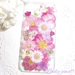 押し花iphoneケース ＊ピンク×Pink＊スマホケース   名入れ可能  ラメ・ホロ・スワロフスキー無料 [受注製作]