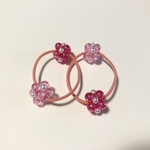  フラワー　ビーズボール　ベビー&キッズ　ヘアゴム  pink×vivid pink
