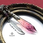 【キーホルダー】葡萄色ペンデュラム/羽根チャーム/【推し色鉱石レジン・メイクォーツ】
