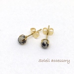 402【ダルメシアンジャスパー】天然石一粒ピアス＊4.5mm＊サージカルステンレス
