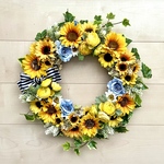 No.wreath-15350★ひまわりとラナンキュラスのリース　46cm・アートフラワー/造花リース/大型リース
