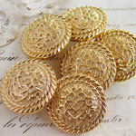■6個入■ 日本製■25mm■ビンテージボタン (ゴールドハート大)　※アクセサリーに!! [0507] 