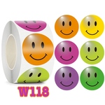 【W118】にこちゃんシール　6種類　サンキューシール1ロール　約500枚　丸型　感謝シール　サンキューシール　ギフトラッピングシール　フラワーシール 丸シール　クラフトシール