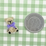 ミニチュア　極小テディベア　ベージュ×パープル