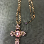 スワロフスキー クロスネックレス ピンク×パープル