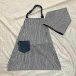 キッズエプロン・三角巾、120サイズ・ヒッコリー紺×デニム・BOYS・受注制作