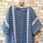 刺繍コットンレース ゆったりワンピース 紺