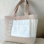 アンティーク*手刺繍*モノグラム*エクリュリネン*トートバッグ