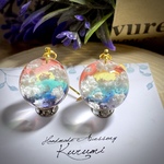 【再販】レジンピアス イヤリング 虹色の空 まん丸 15mm
