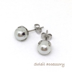 804【貝パール　シルバー】天然石一粒ピアス＊8mm＊サージカルステンレス＊6月誕生石