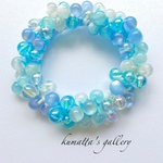 キャッツアイビーズの水色系ビーズのシュシュ