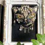 メタリック猫ブローチ 黒猫×クラウン