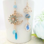 蓮の花と三日月と唐草玉の和風ピアス*青