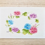 🌺「朝顔リース」」水彩画イラストポストカード２枚セット 夏　暑中見舞いはがき 暑中見舞い　 残暑見舞い　花　あさがお アサガオ