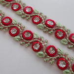 【1mカット済み】チュール刺繍リボン   【レッド】