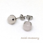 808【ローズクォーツ】天然石一粒ピアス＊8mm＊サージカルステンレス
