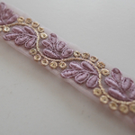 【70㎝カット済み】カラーチュール刺繍リボン   【ライトパープルリーフ】