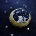 三日月に座って流れ星に願い事(手刺繍ブローチ)」