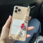 パールチェーン×ドライフラワー　　　　　　　　　キーリングハンガー　クリアケース　スマホケース　iPhone全機種対応　パール
