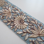 【1mカット済み】シルク刺繍リボン　【ブルーグレー】