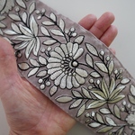  【70㎝カット済み】シルク刺繍リボン　【グレイッシュピンク】
