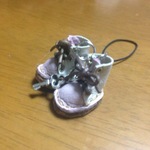 ハンドメイド◎ミニチュア 子供　編み上げブーツ ストラップ 革 レザー 前ライトパープル×後ホワイト