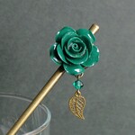 〈新作〉【SALE】緑の薔薇のリバーシブルかんざし（AG）