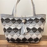 【lae mom様ご購入用】*+.ビニール夏素材bag.+*  モノトーン×スパイクボーダー　大　受注制作