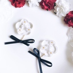 No.76 デイジーのお花 揺れるリボンアクセサリー(navy)