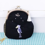 刺繍のショルダーがま口  UFOに連れて行かれるハシビロコウ