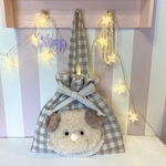 わたしのカントリービスケット 巾着トートバッグ【リネン ギンガムブラウン柄×くまB】