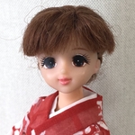 ジェニー・Momoko 夏着物　赤x白・格子　花柄
