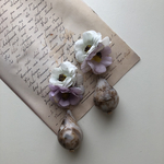 marble Flower pink pierce earring