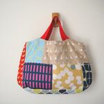北欧風　ランダムパッチ　タック　ぷっくりBAG　♪帆布　赤　トリ　アヒル